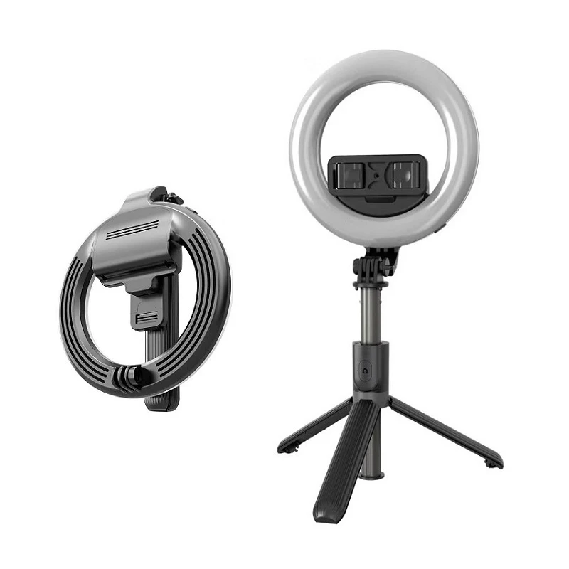 

Selfie Stick Tripod with 5-Inch LED Ring Fill Light Live Beauty Lamp Bracket, White black