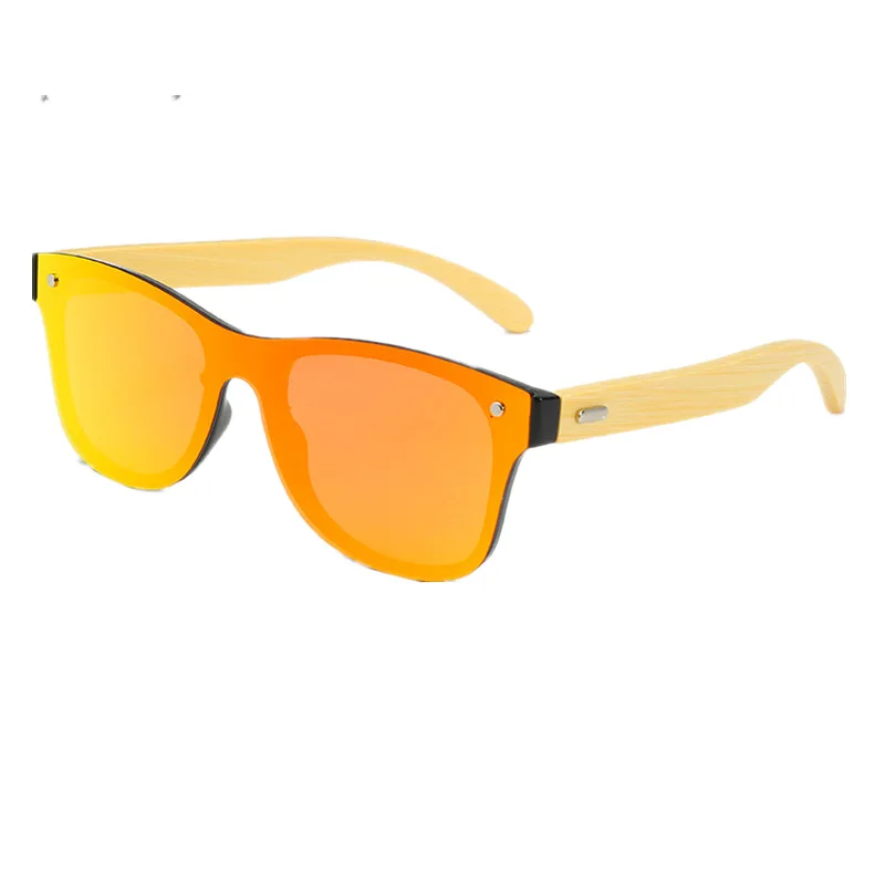 

SKYWAY Mirrored Sunglasses Women Men Fashion Shades One Piece Lens Bamboo Temple PC Frame Unbranded Sunglasses With Rivet