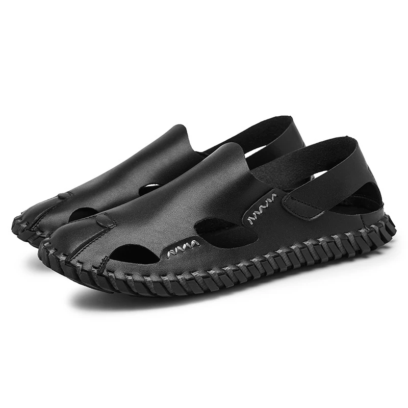 

Trendy Summer Slippers Men's Casual Sandals Leather Surface Rubber Flat Sandals