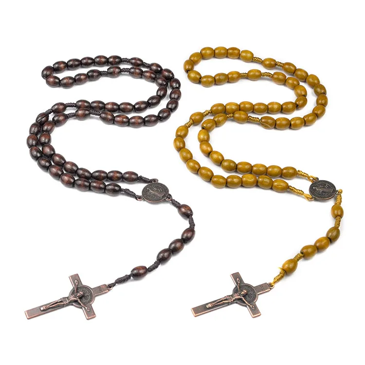 

G2304 Wholesale Colliers Wooden Beaded Cross Beaded Rosary Necklace Catholic Fashion Jewelry Necklaces