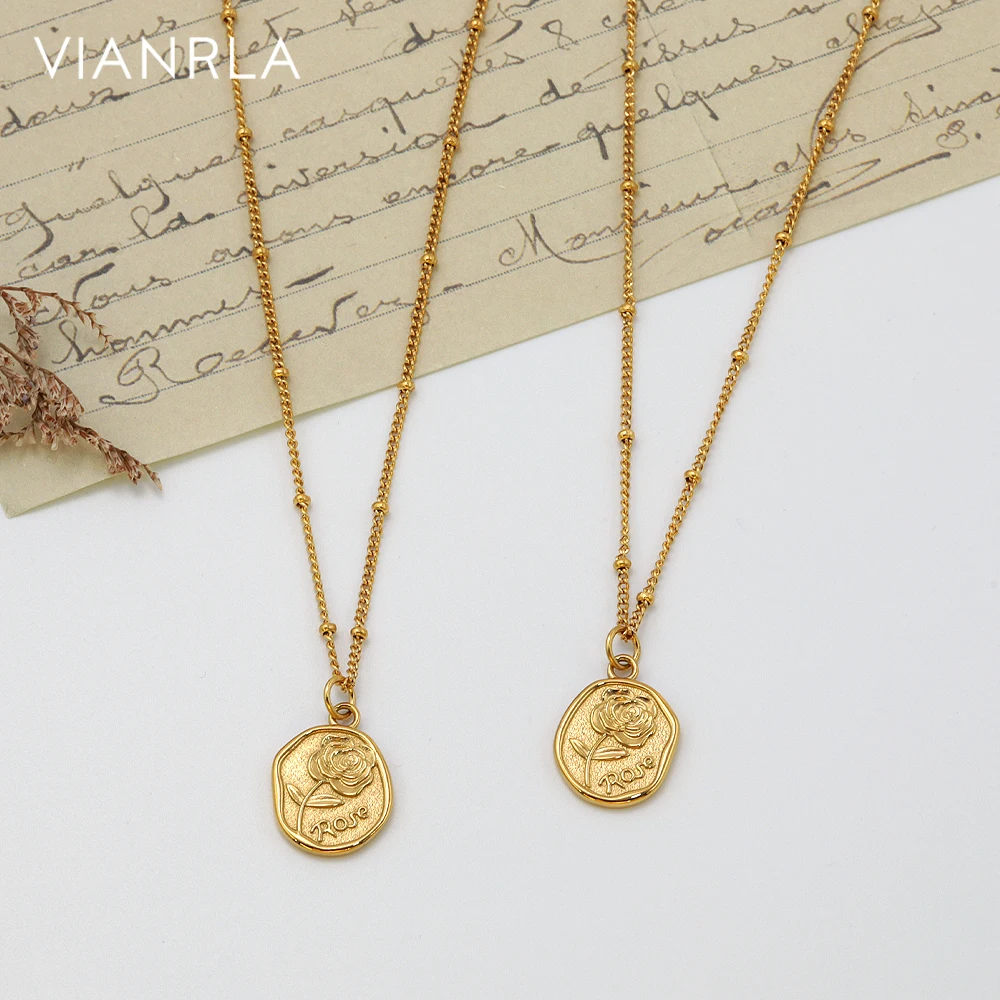 

VIANRLA Stainless Steel Necklace Rose Pendant 18K Gold PVD Plated Fashion Jewelry Humanoid chain Free Laser Logo Drop Shipping