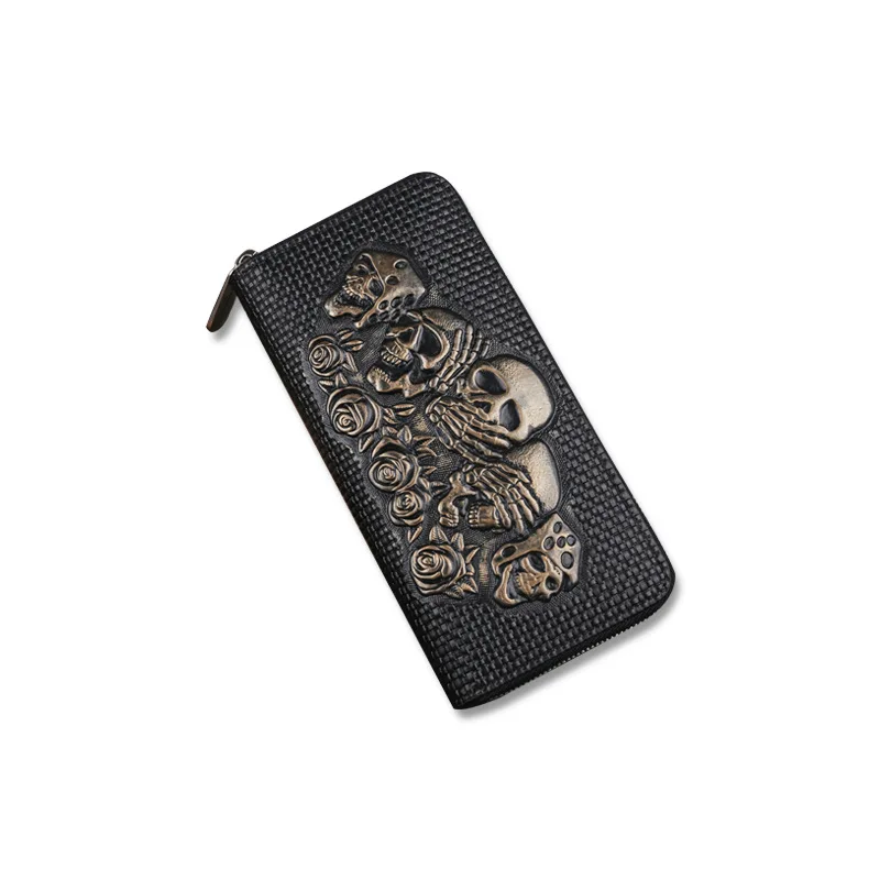 

Creative Personality Embossing Vintage Lady Split Cow leather Wallet Money Clip Skull