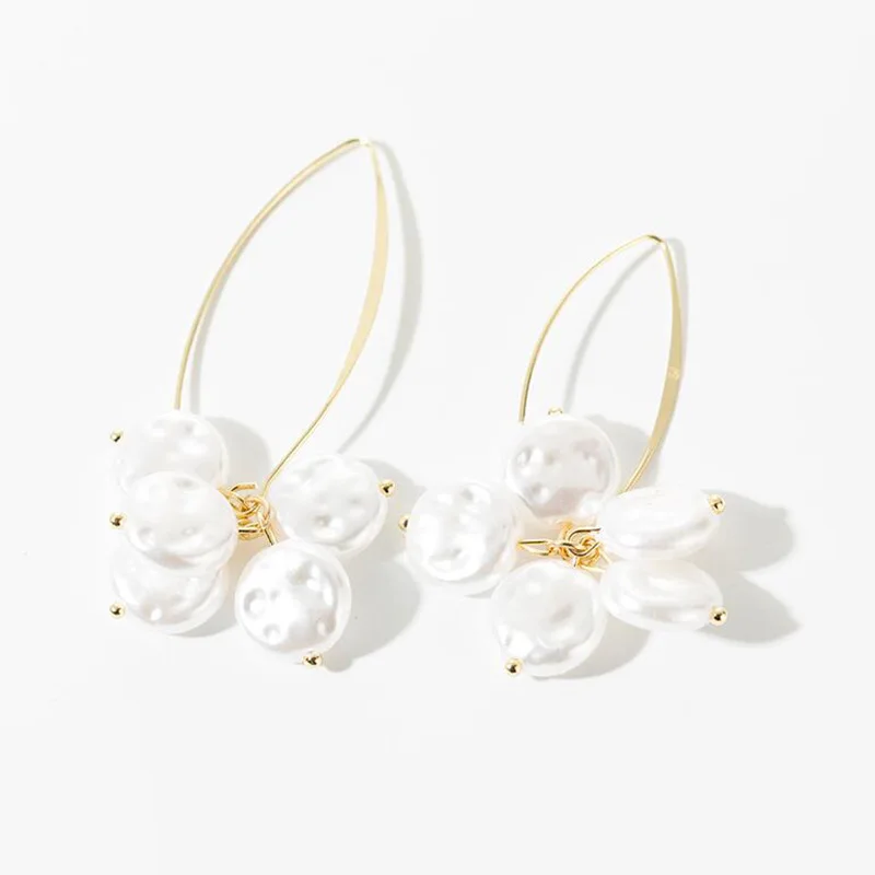 

Korean temperament simple irregular tassel long pearl earrings