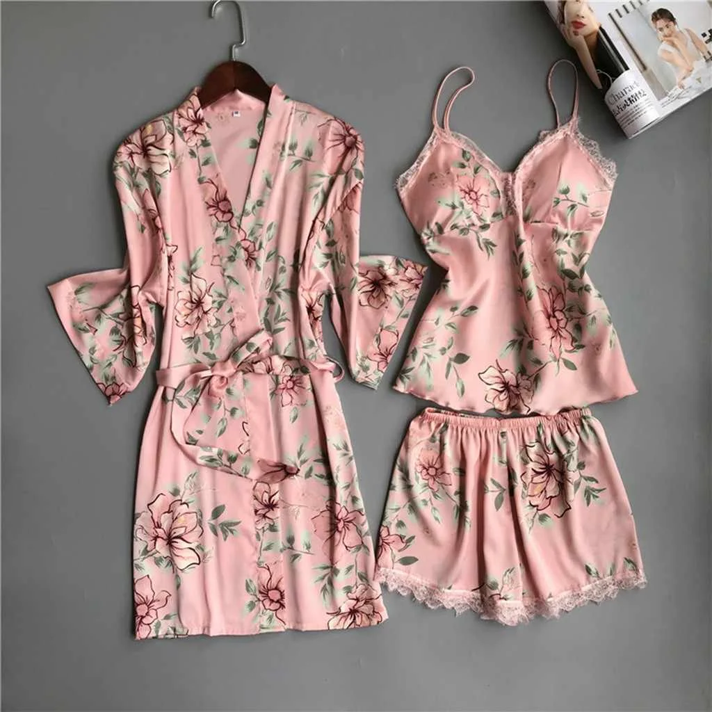 

Pijamas Woman Sexy Robe Summer Designer Printed Sling Pijama 2 Piezas Camisola Pajama