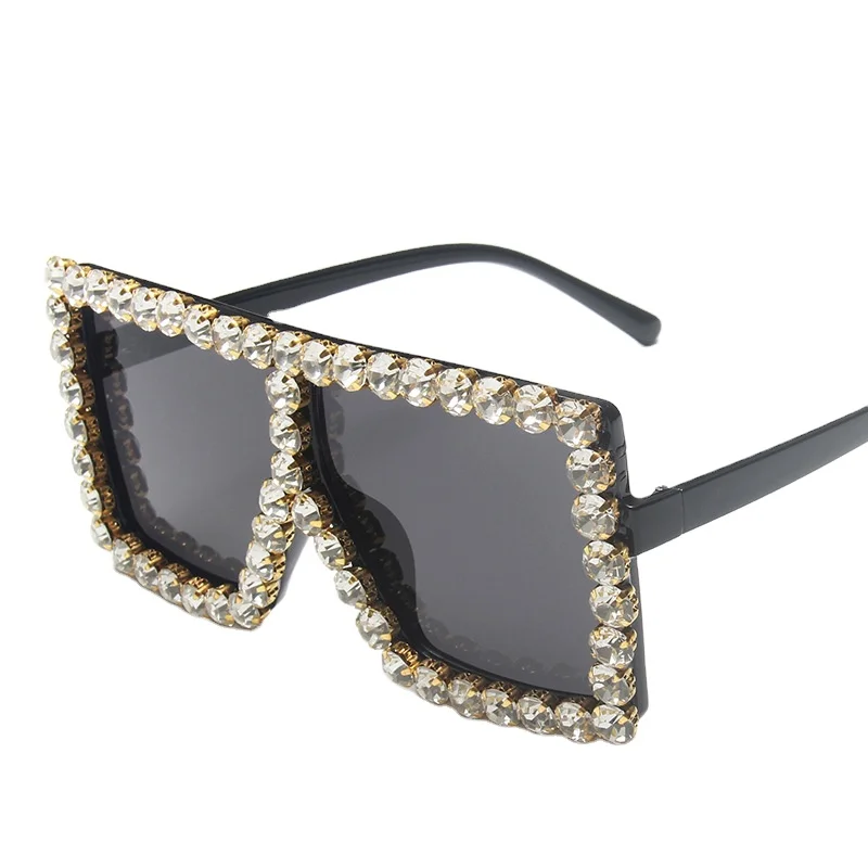 

SG062 Rhinestone Square Sunglasses Women Oversized Sun Glasses Vintage UV400 Sunglasses Ladies Pink And Black Shades Sun Glasses, 11colors