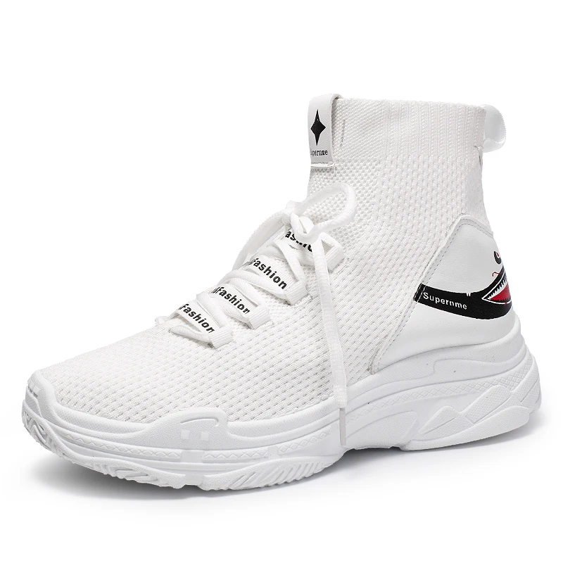 
2019 Trendy Thick Bottom High Neck Breathable Fashion Sneaker Men Fly knit Sport Running Shoes for Men Socks Shoes SH 866 