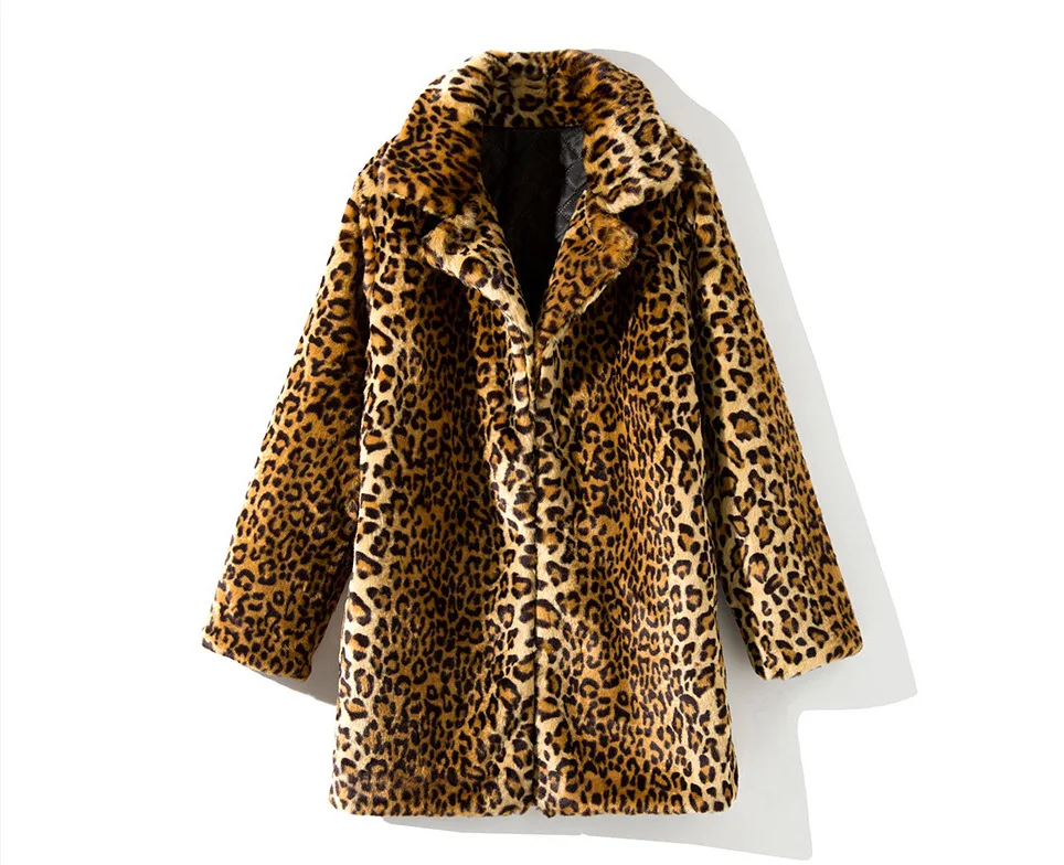 

Women's faux fur coats Leopard imitation mink long coat Plus size female fur overcoat Turndown collar vintage ladies fur coa