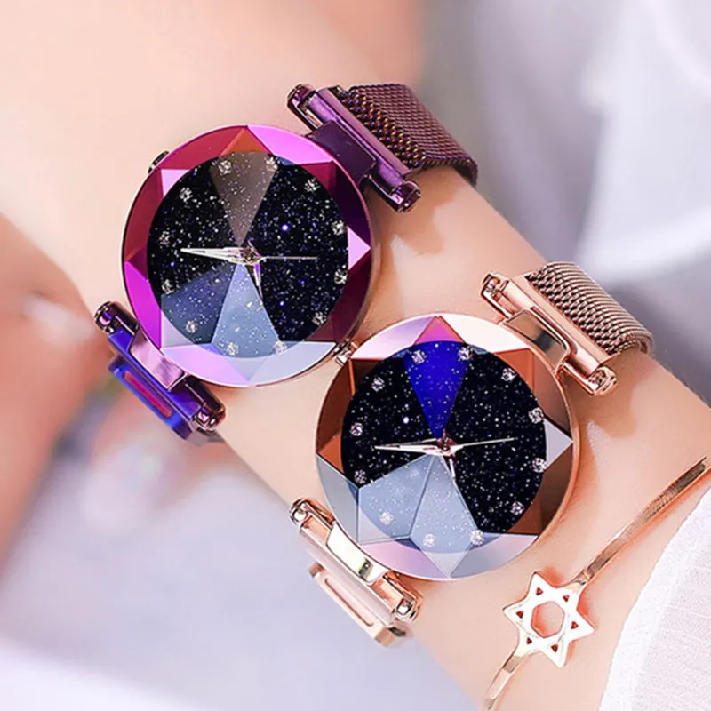 

Drop Shipping 2019 Women Starry Sky Watches Luxury Fashion Diamond Ladies Magnet Watches Women's Quartz Wristwatch Reloj Mujer, 4 colors can be mixed