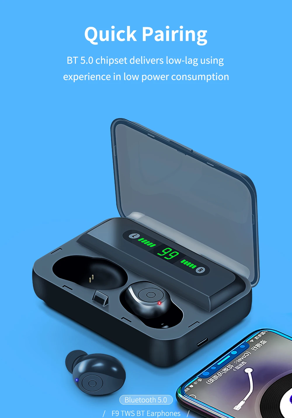 tws f9 真正的立体声无线蓝牙耳机 hifi 高清运动耳机耳机麦克风