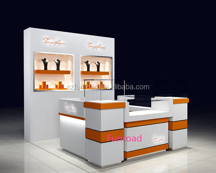 wooden jewellery display cabinet showcase with mini led spot light for mall kiosk decoration