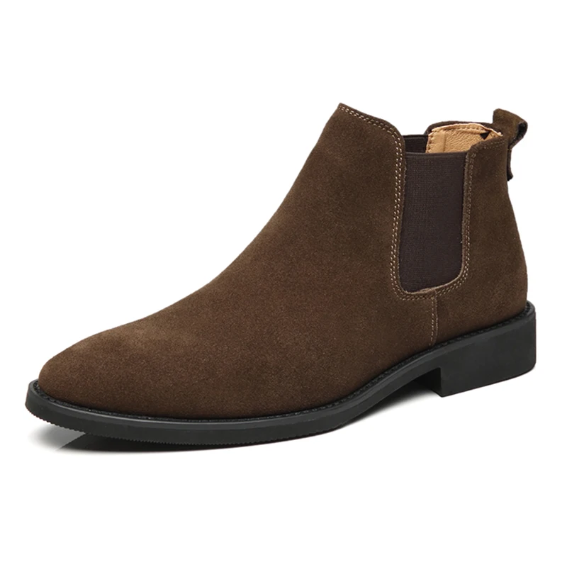 

Roman retro genuine leather shoes height increasing fashion design ankle men classic chelsea boots, Black brown kaki