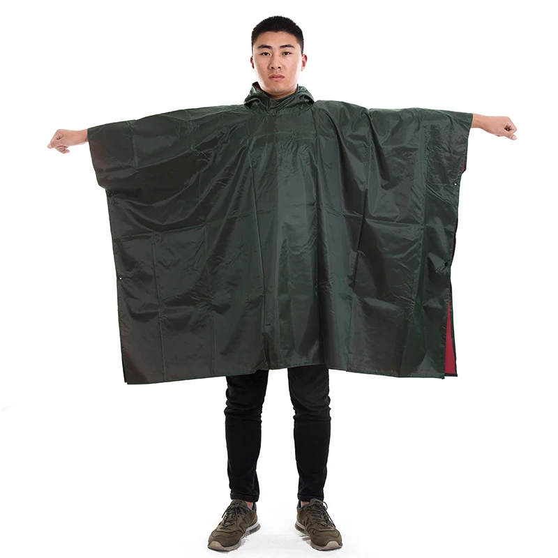 Custom logo army green OXFORD fabric square rain Poncho with hooded comfortable wear