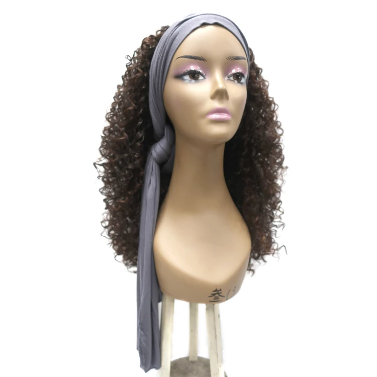 

Novelties Long Kinky Deep Jerry Curly High Quality Black Women Synthetic Fiber Machine Made Elastic Headband Wig, Customizable all color