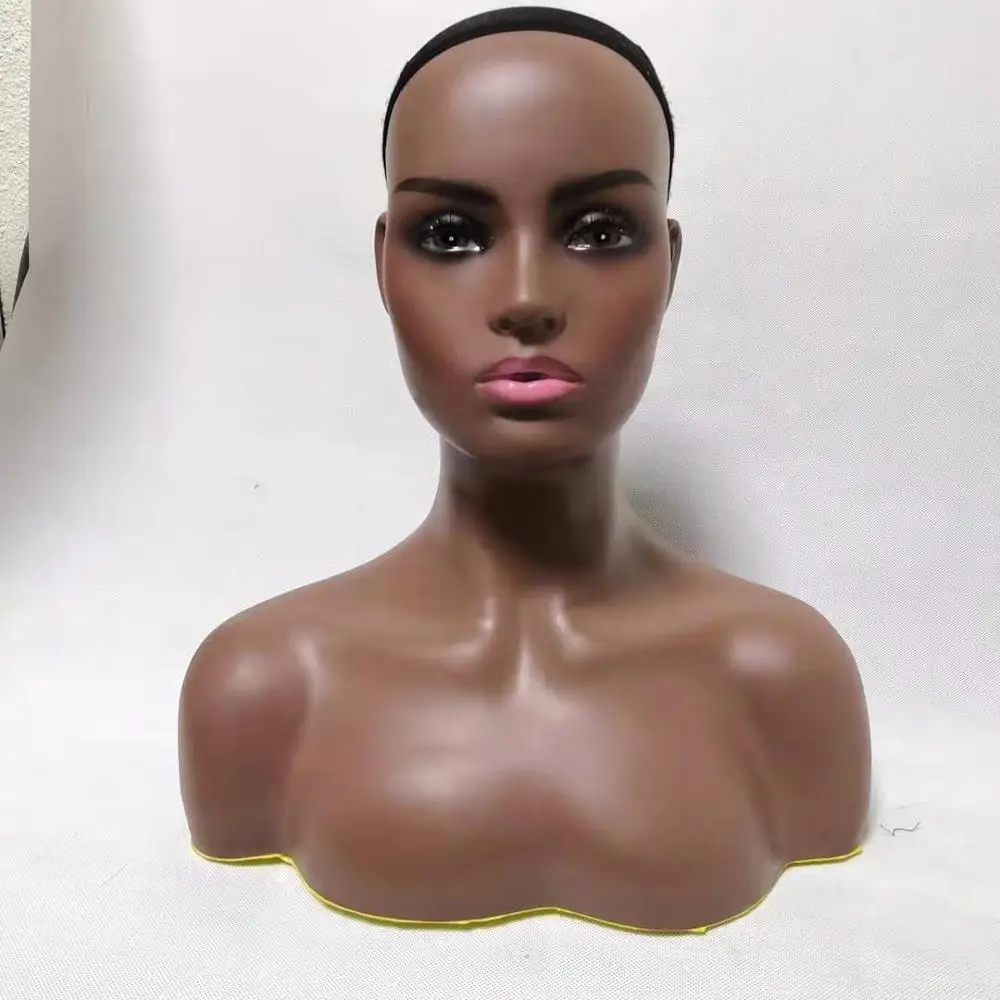 
African American Mannequin Head Jewelry Display Mannequin Heads Plastic Female Mannequin Head With Shoulders Wig Display 
