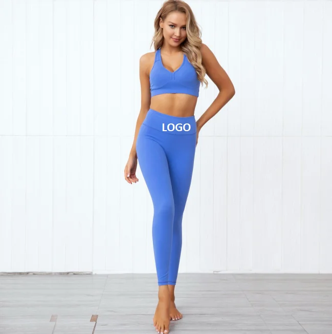 

2021 New Arrival Women V Neck Sexy Yoga Set Gym Girls High Waist Butt Lifting Jogger Leggings Sport fitness Clothes, As picture