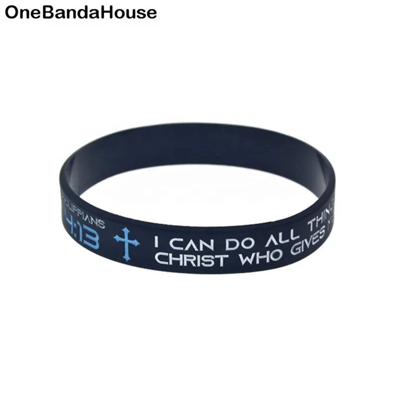 

50PCS I can do all things through Christ who gives me strength Silicone Wristband, Black