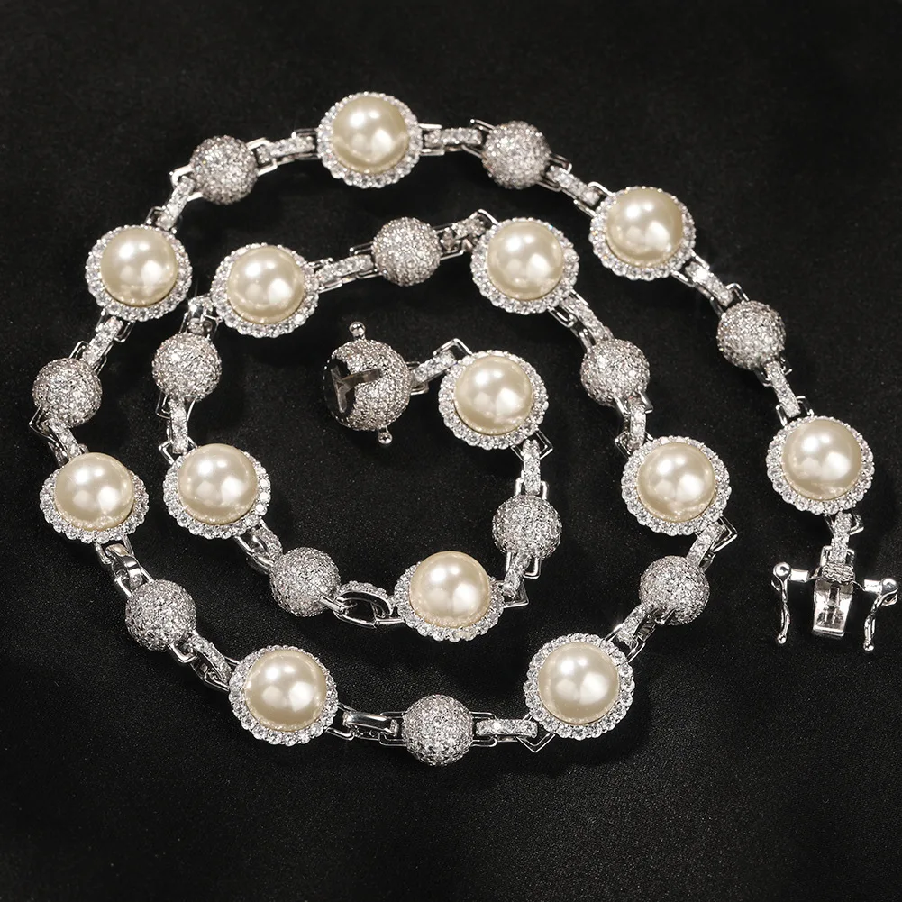 

2022 New Popular Zircon Gold Plated Bead Chain Necklace Vintage Stacked Elegant Diamond Splicing Pearl Necklace