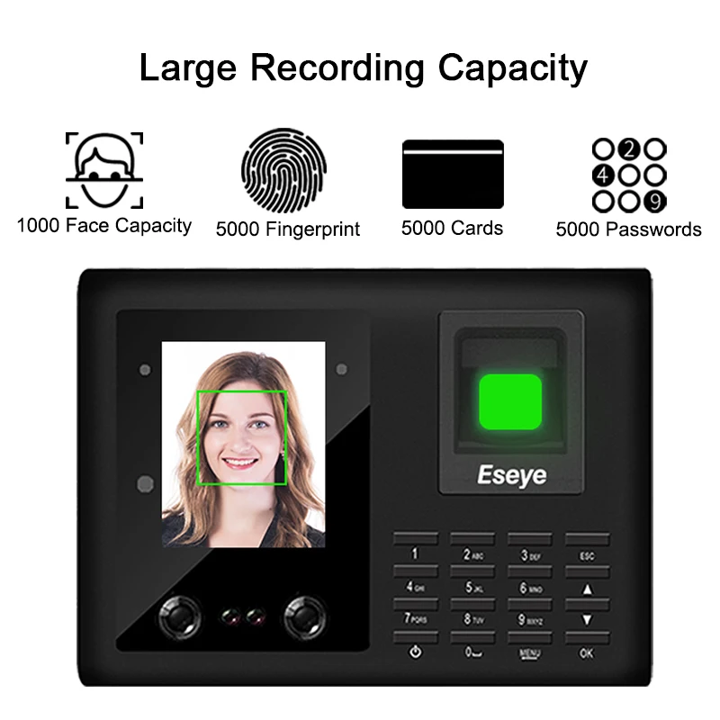 
Eseye 2.8 Inch TCPIP WIFI Face Recognition Access Control Recorder Punch Card Machine System Fingerprint Time Attendance Machine 