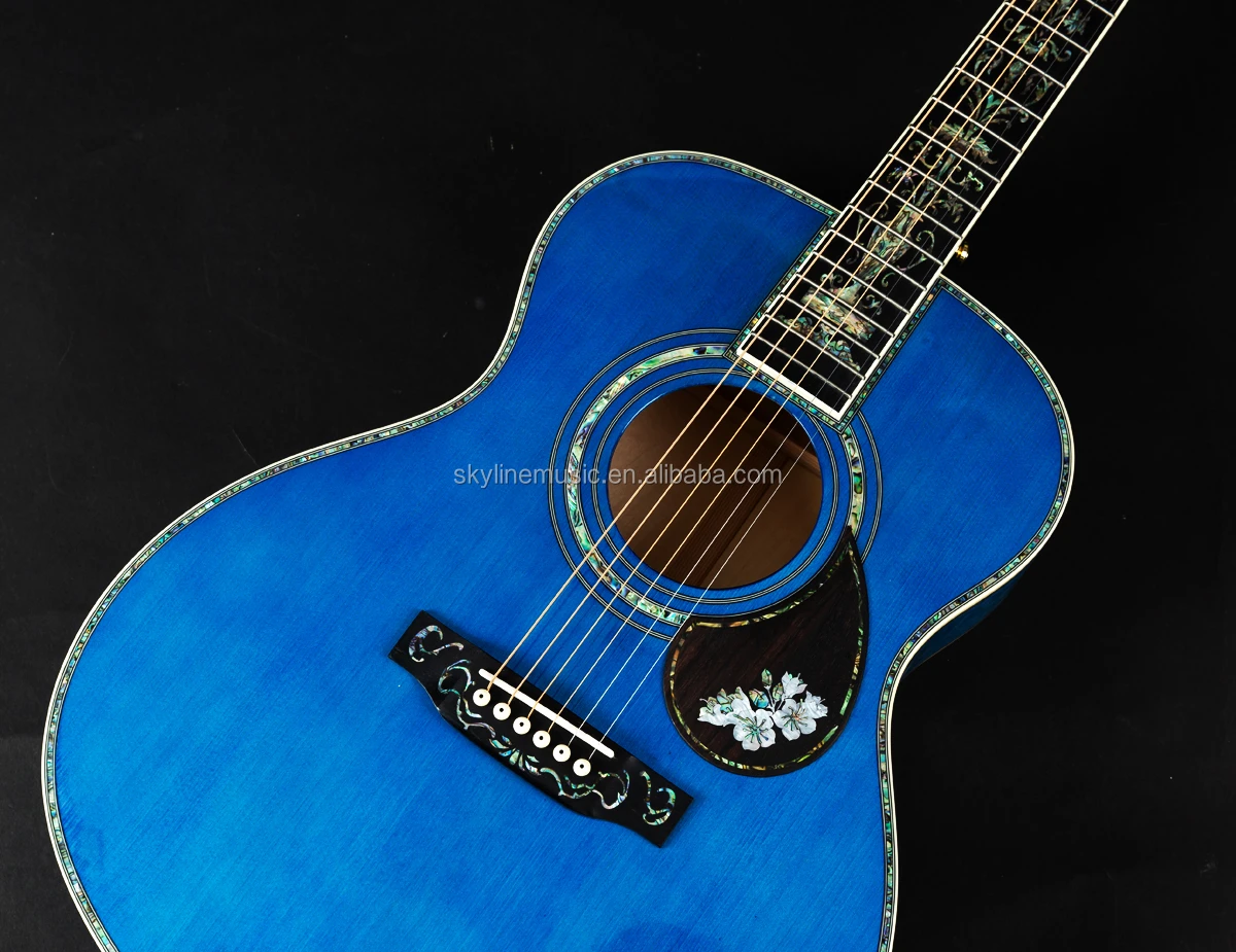 40 Inch Solid Wood Acoustic Guitar,Blue Color Quilted Maple Deluxe