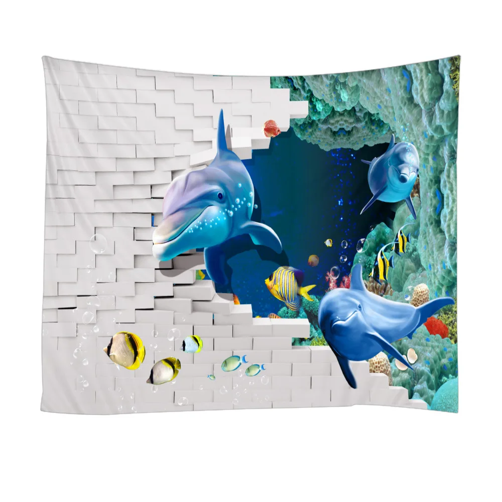 

3D Printed Dolphin Tapestry Underwater World Blue Dolphin Child Nursery Living Bedroom Dorm Custom Tapestry Wall Hanging, Customized color