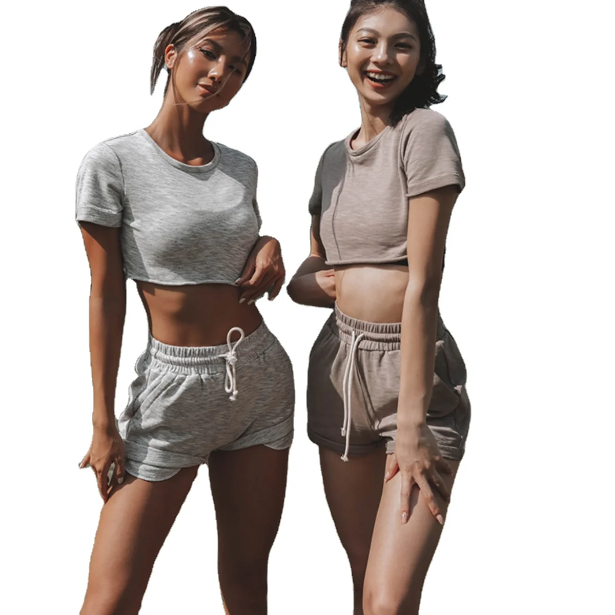 

Fashion women casual clothing women trendy pants and t shirt two piece set O-neck crop top and shorts set street beach clothes, As picture