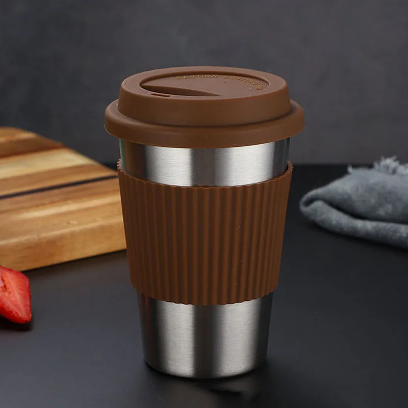 

480ml Eco friendly stainless steel coffee tumbler cup, Black,brown