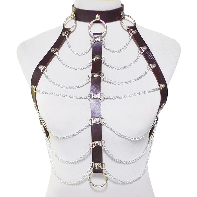 

Jachon Women Sexy Punk Halter Neck PU Leather Body Chain Top Bra Crossover Harness Body Jewelry Waist Belt Strap Clubwear, Picture