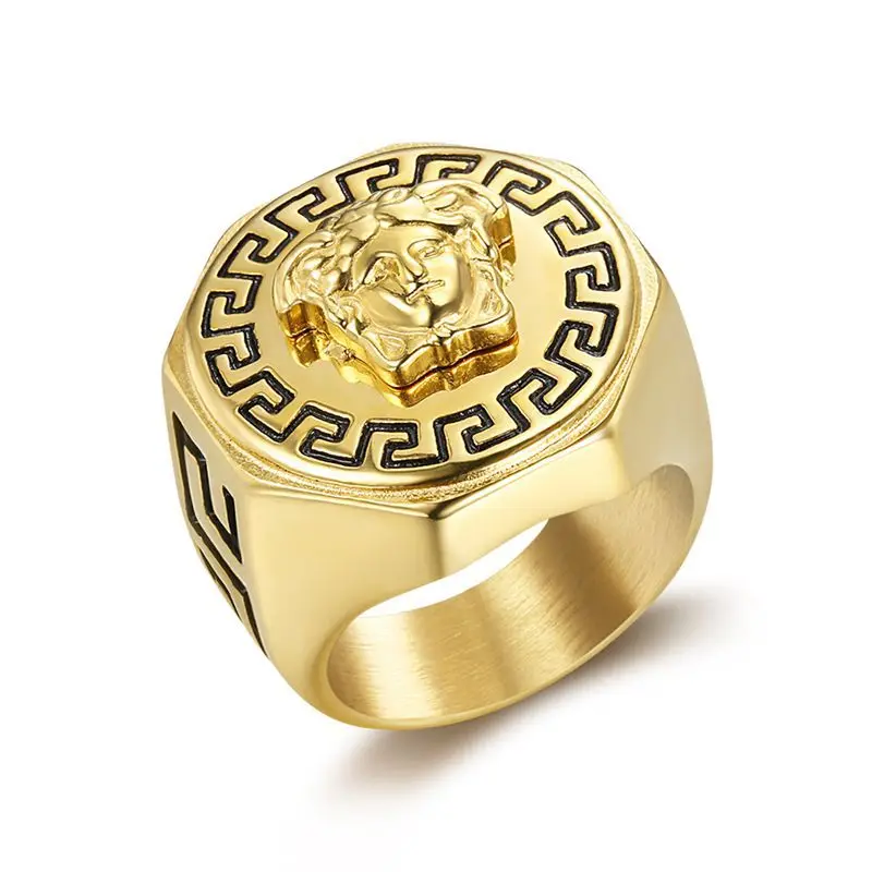 

Ancient Greek mythology hip hop accessories stainless steel gold Medusa men's ring