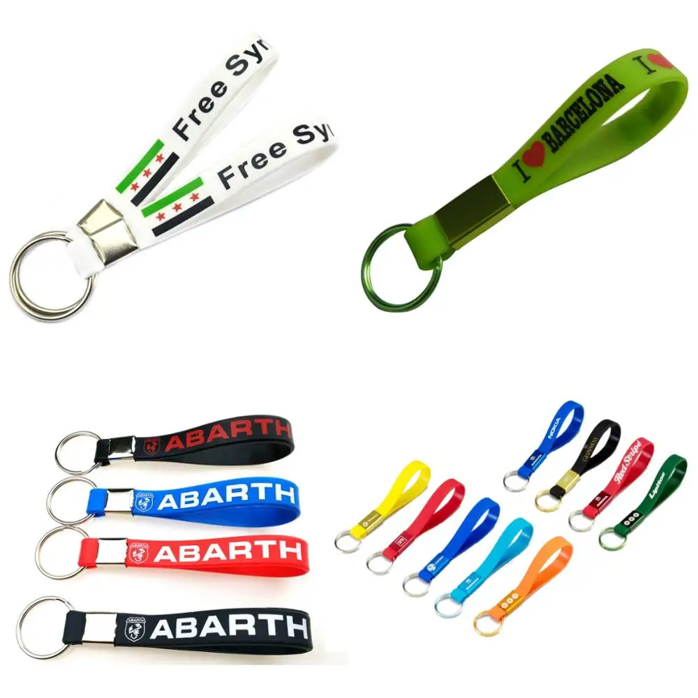 
OEM Custom Rubber Keychain For Fashion Logo Brand Name Soft Silicone Wristband Keychain 