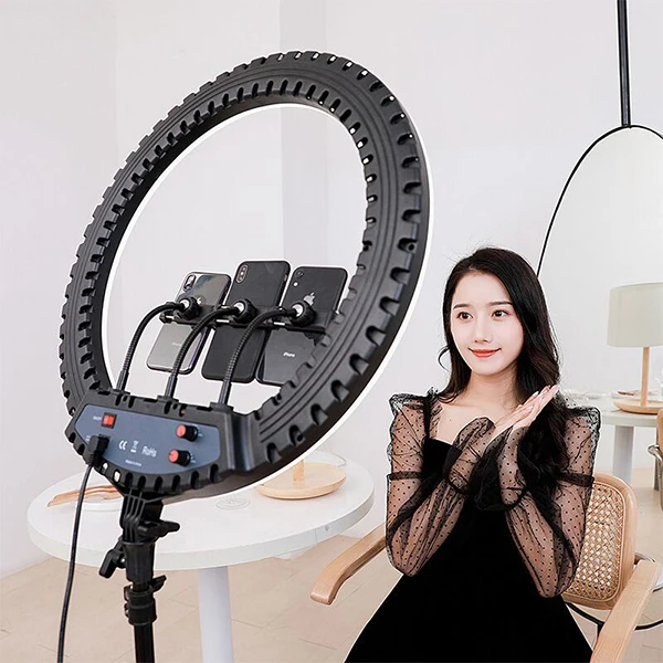 

60W AC ADAPTER Power Large Dimmable Makeup Photographic Lighting LED Circle Ring Light With 2Mtrs Tripod, Black