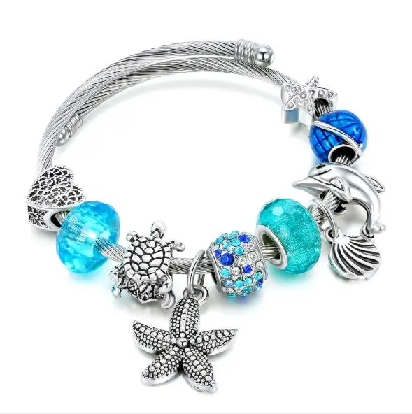 

Stainless steel adjustable wire bangle bracelet beaded bracelet with charm, Picture