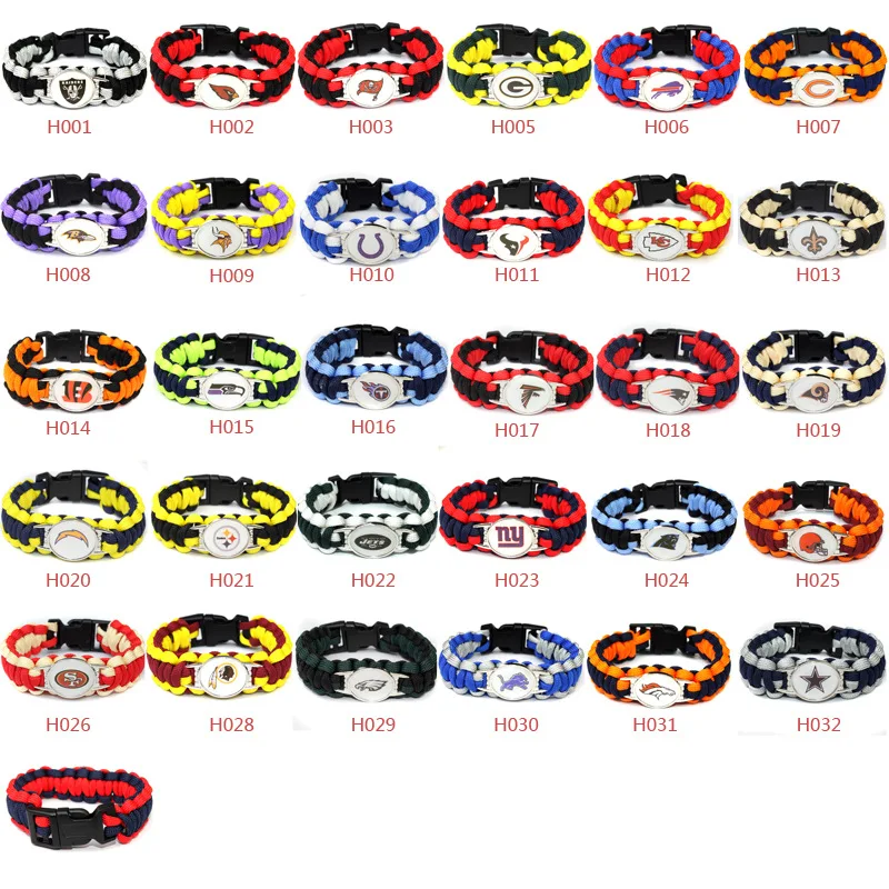 

Fashion Hand-Woven NFL Survival Bracelets 32 Football Team Logo American Sports Souvenir NFL Paracord Bracelets, Multi-colors