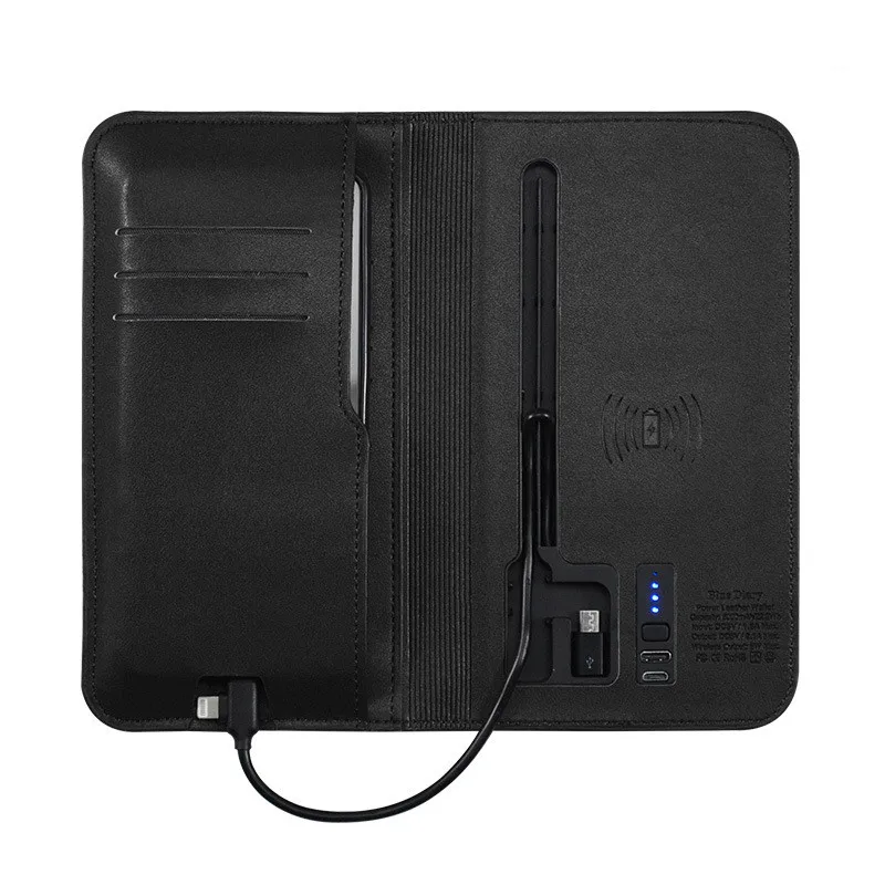 

Portable Charging Wallet Wireless Smart Wallet with Power Bank and Cable Business Card Leather Holder Wallet