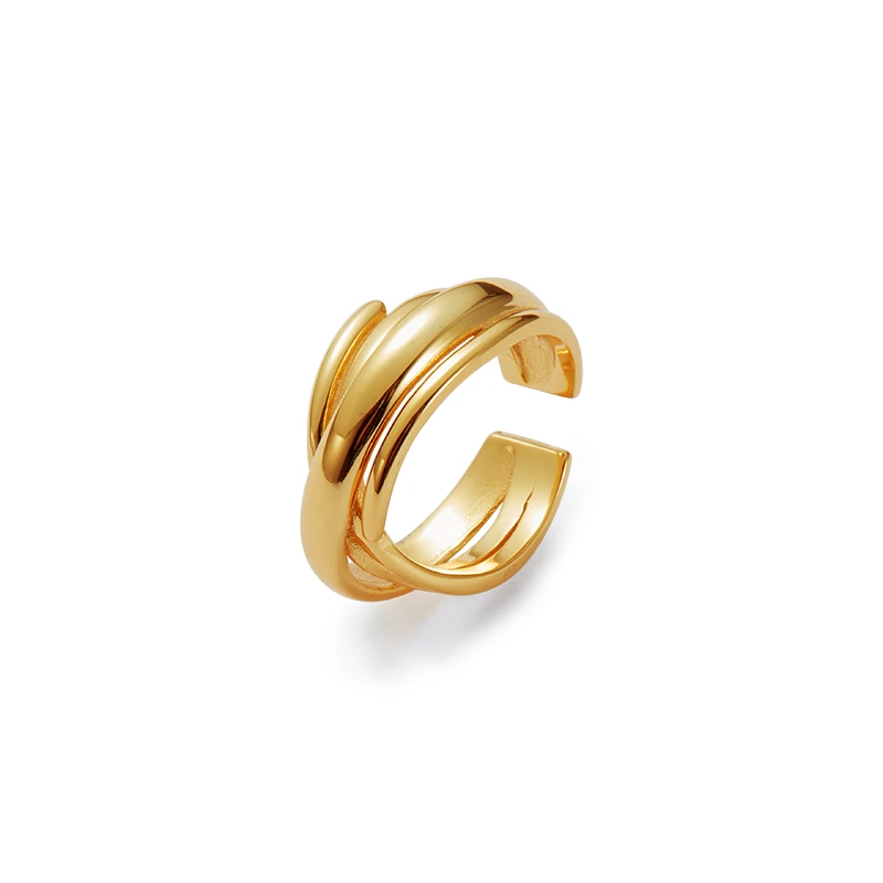 

Punk multilaminar twine asymmetric surface 925 sterling silver gold planted twist minimalist resizable open ring for women