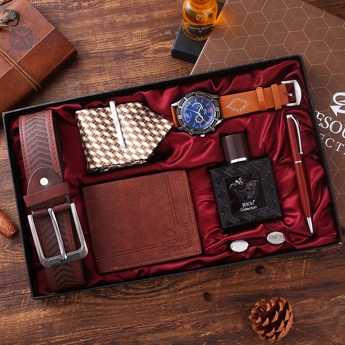 

Men's watch leather quartz watch men's holiday gift set business tie wallet watch set