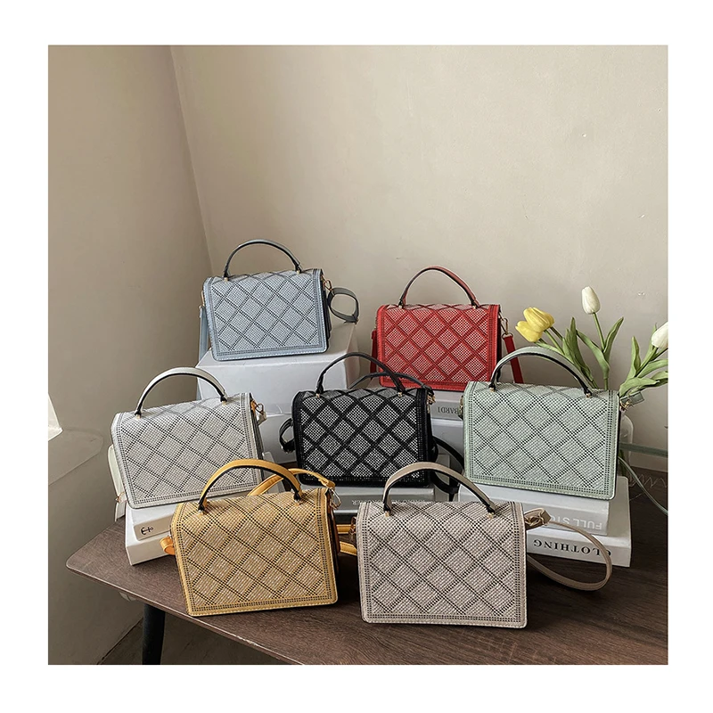 

Luxury Female bag Hot Drilling fashion Geometric design bags Rhinestone Diamond Lattice handbag diagonal bag Famous Brand Totes