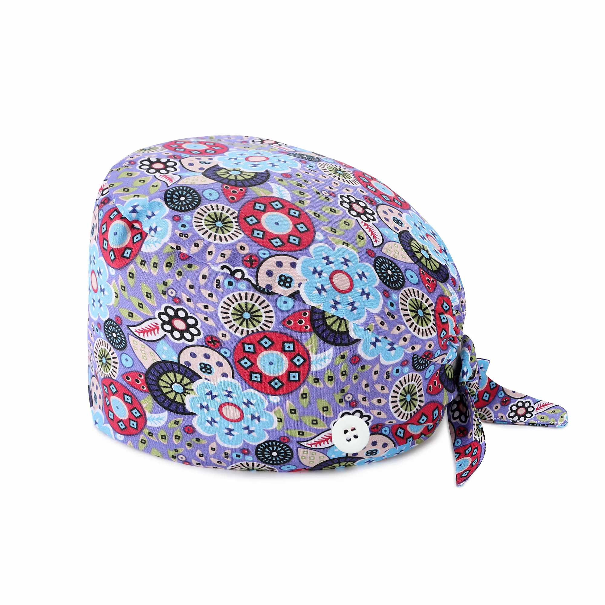 

Cute Printed Women's Adjustable hat Hair Covers Cotton Hats with Sweatband Multi-Color Working nurse hat, As pic