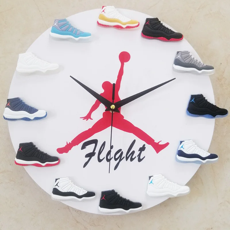 

2021 Mini Basketball shoes Wall clock DIY Sports shoes Model Flight AJ12 Modern style watches Home Decoration 12 inches