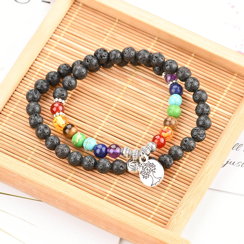 

Hot Selling Healing Gemstone Lava Round Bead Bracelet Natural Stone Bangle For Men or Women Gift