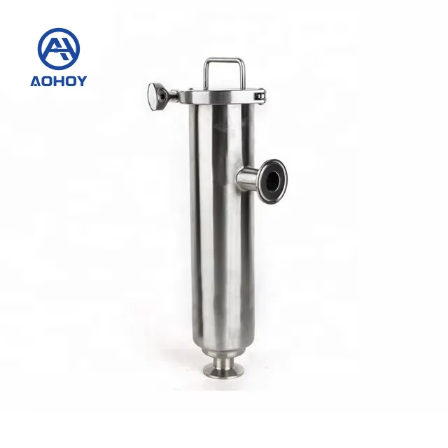 Aohoy 304 316L Sanitary Stainless Steel Clamp Connection Way Angle Type Food Filter