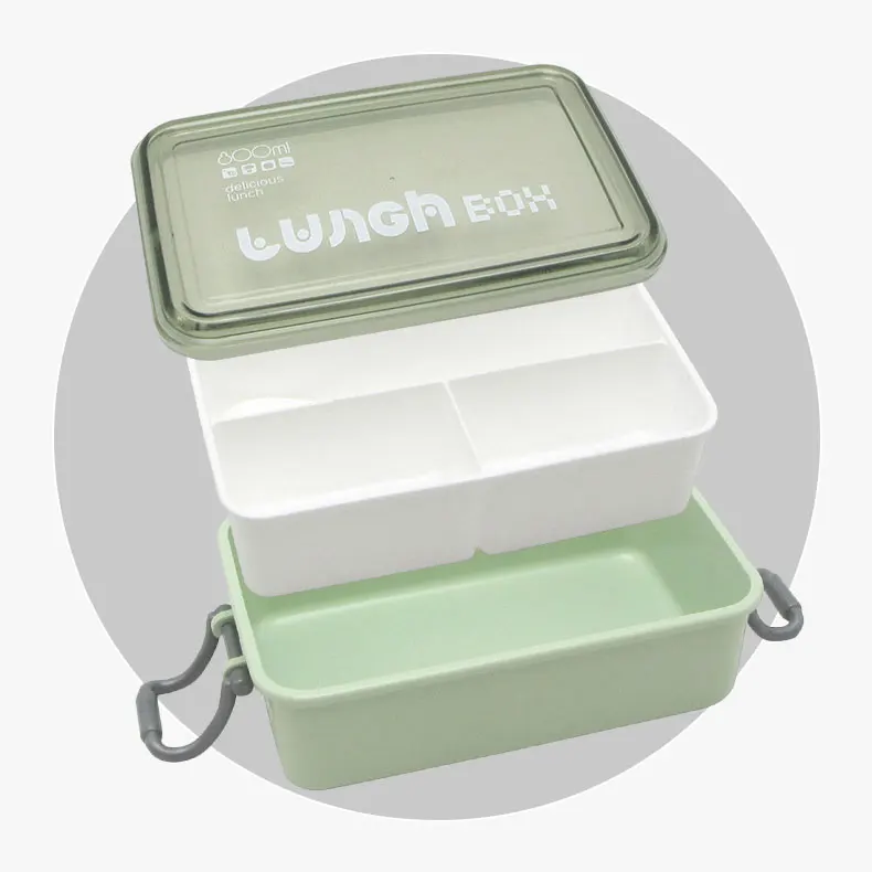 

Creative Design Portable 3 Grid Lunch Box Container Food Grade Microwave Oven PP 2 Layer Lunch Box