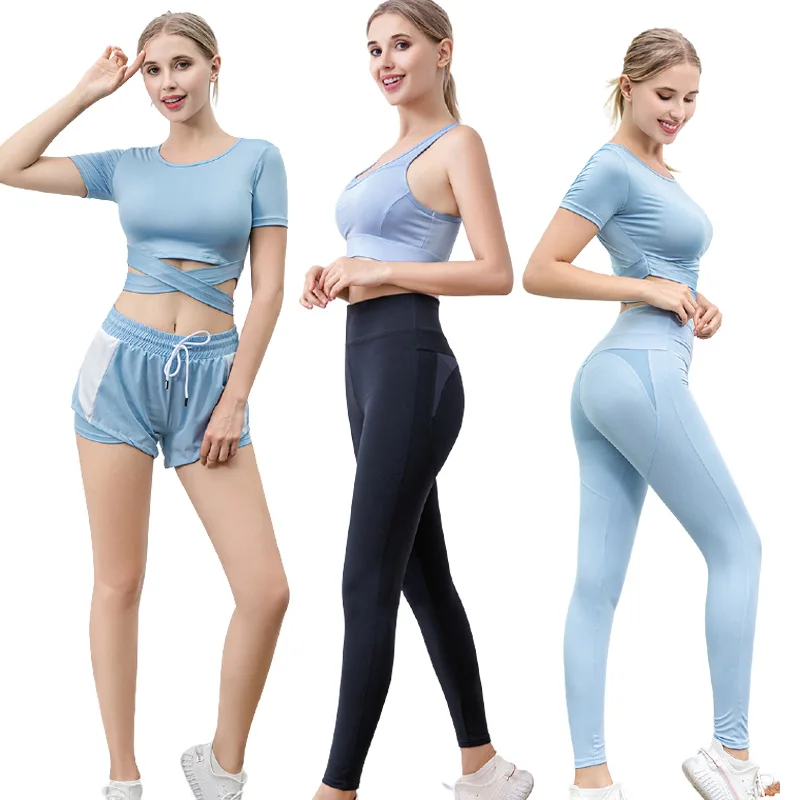 

Wholesale quick-drying athletic long sleeve fitness active suits yoga clothes active wear women's gym workout sets shorts