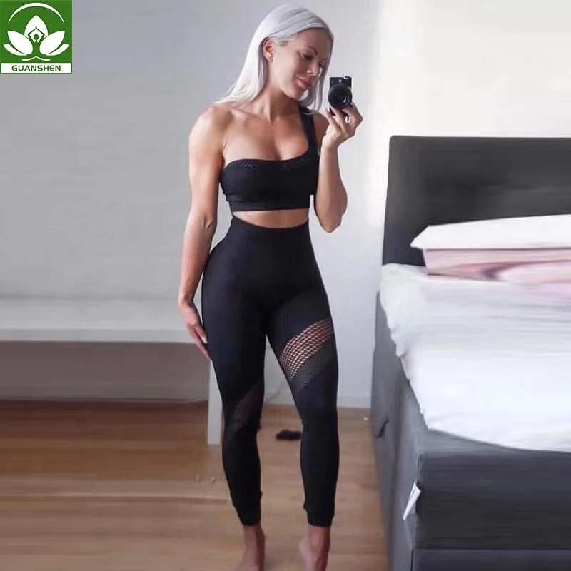 

Wholesale Gym Wear One Shoulder Sports Bra and Leggings Sets Women Sports Yoga Set Seamless