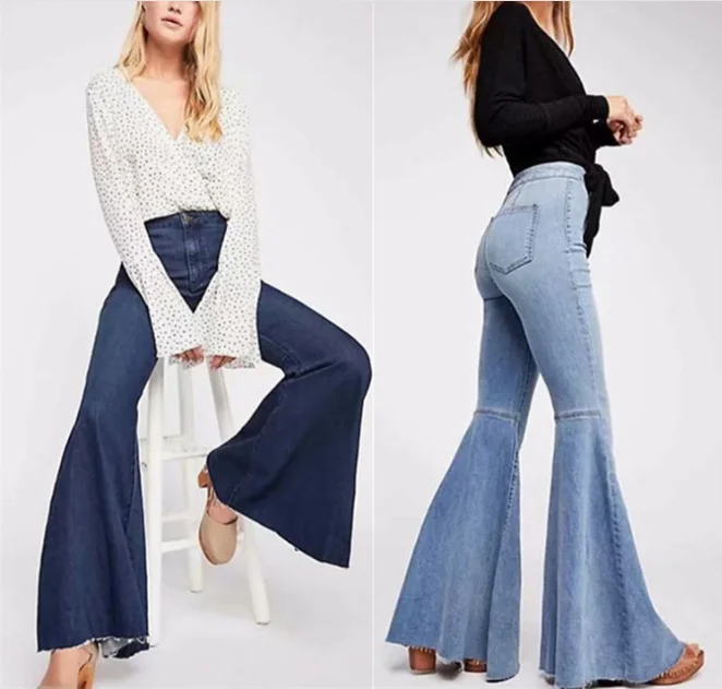 SB8426 High Waist Ladies Slim  Bell Bottom Denim Jeans