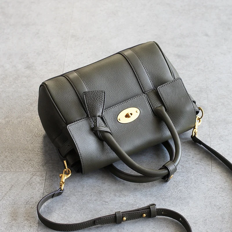 

2021 genuine leather fashion private label handbags bags women bag, Elephant gray/burnt sugar/dark green