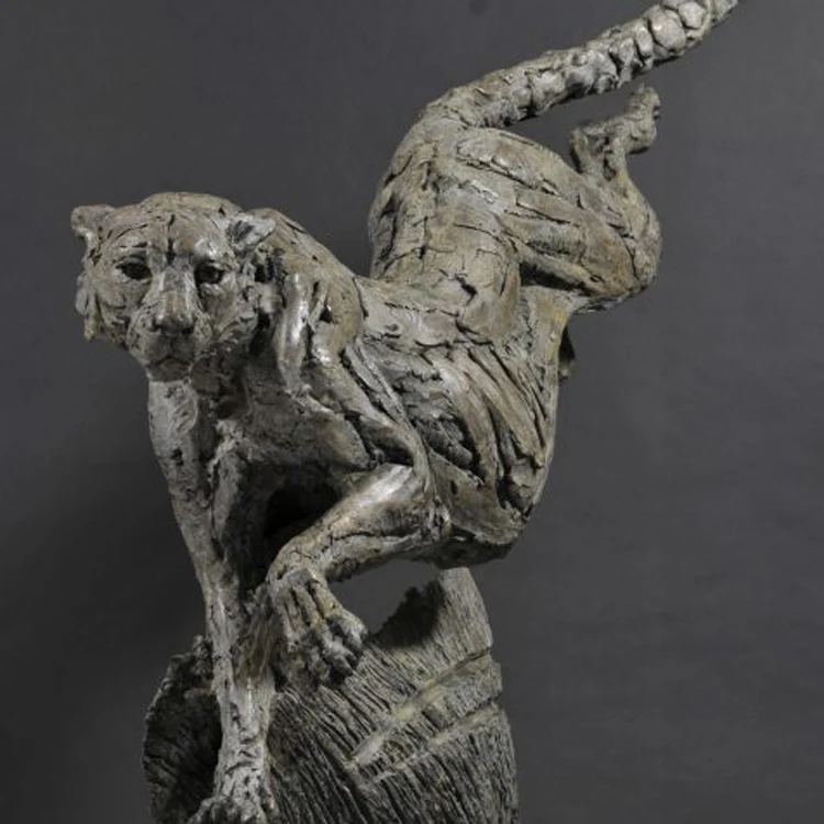 bronze jump cheetah sculpture