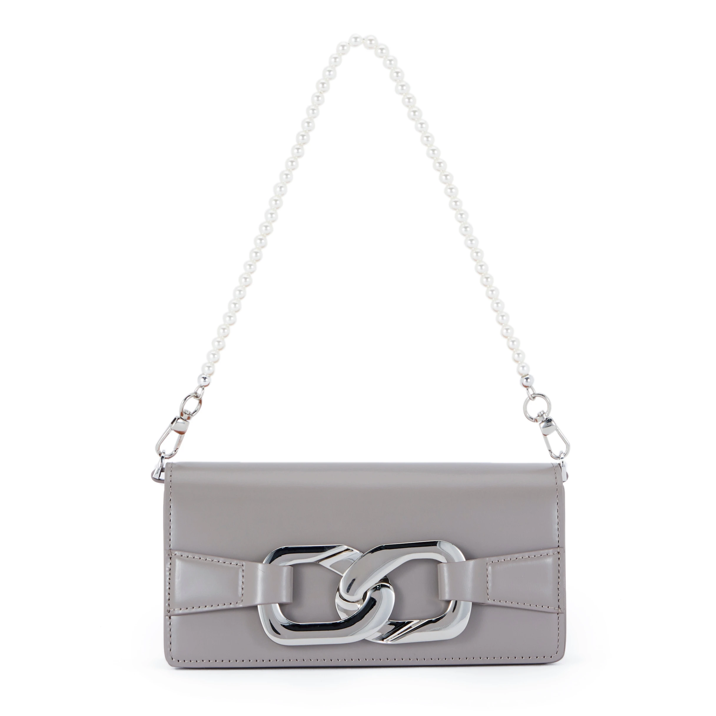 

OEM manufacturing custom elegant pearl women chain bags small square cowhide women bag women shoulder bags, Grey