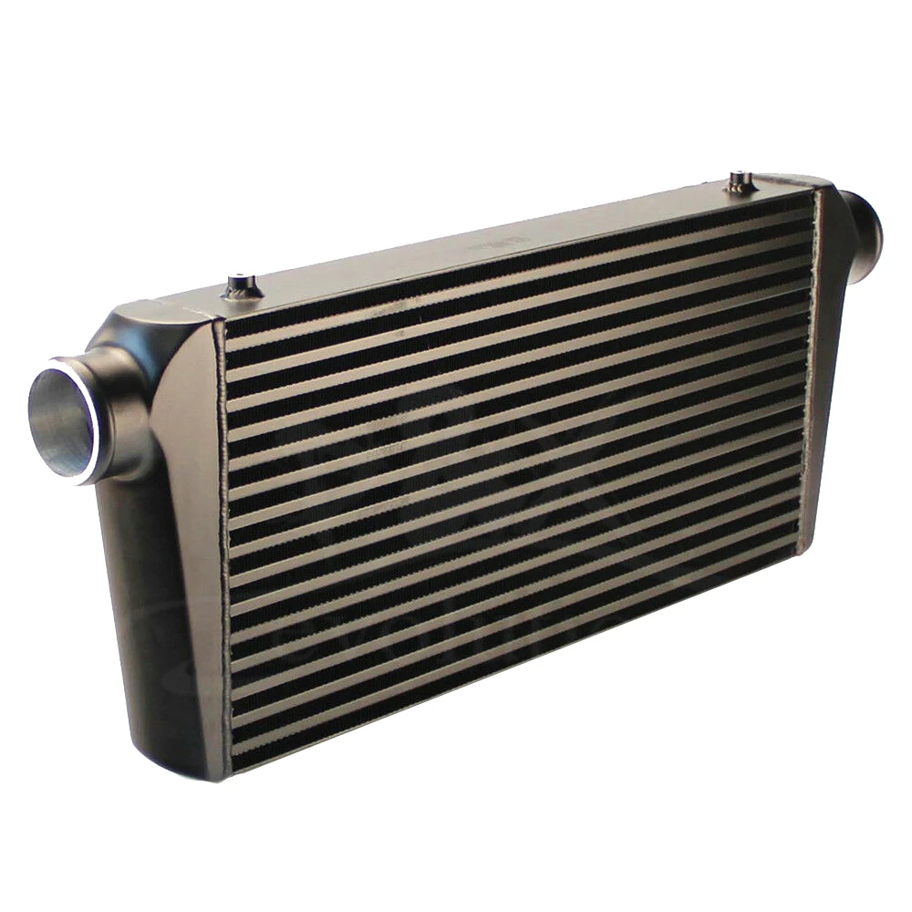 

Universal fit Turbo Aluminum bar and plate Intercooler 600x300x76 mm Front Mount 3" In/outlet Black