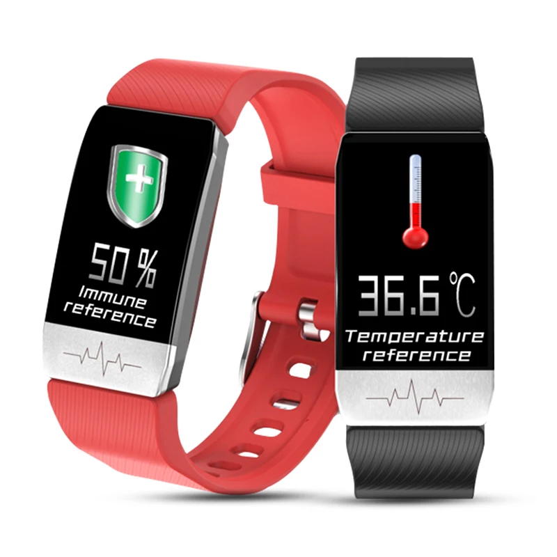 

High quality T1 ecg and body temperature smart watch with temperature sensor, Black/red/blue