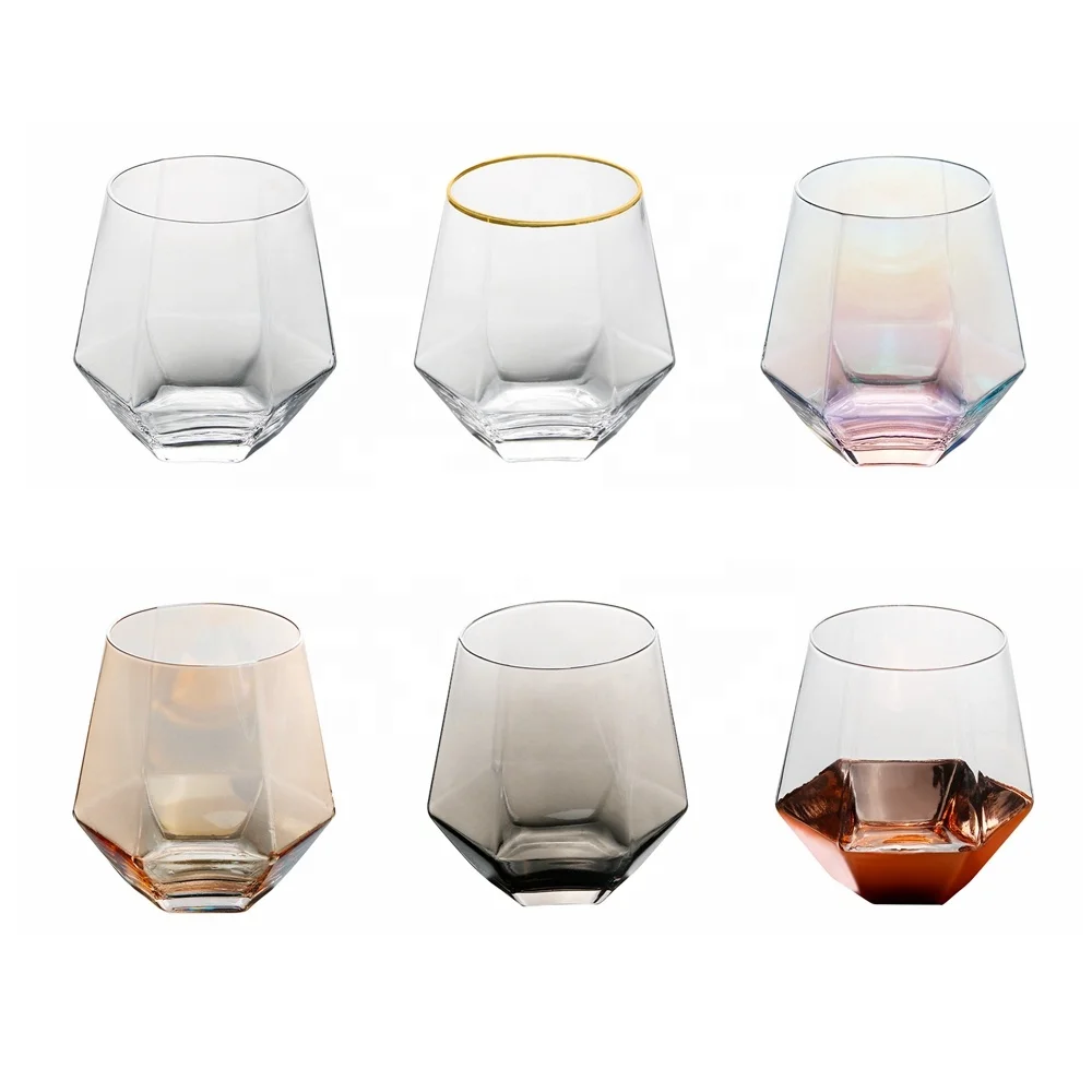 

Hand made stemless Hexagon Whiskey Glass Diamond wine Glass